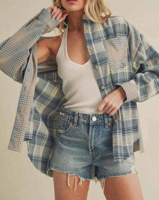 Blue Multi Plaid Flannel Shirt