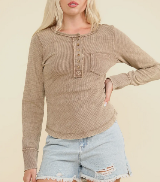 Mocha Waffle Knit Top