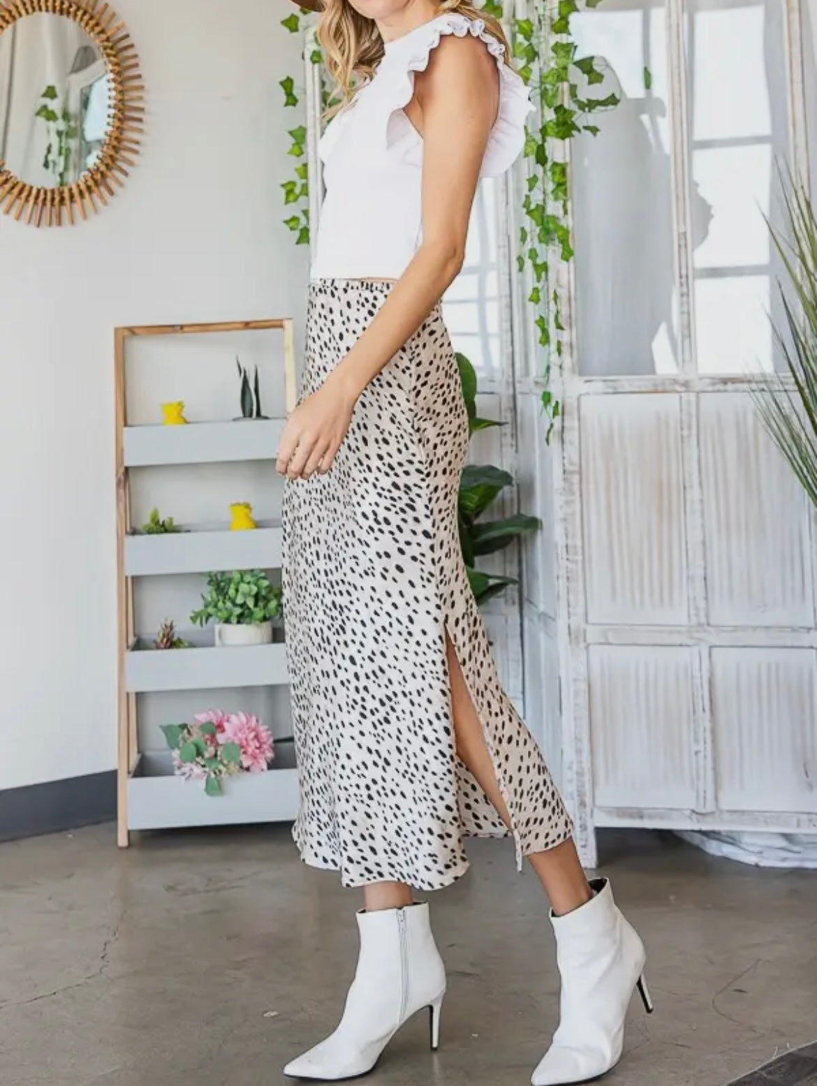 Animal Print Satin Midi Skirt