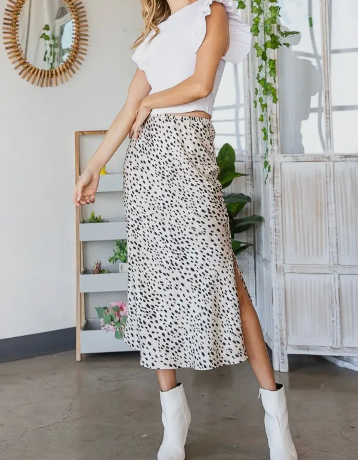 Animal Print Satin Midi Skirt