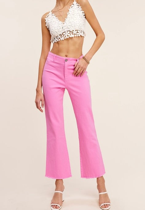 Candy Pink Wide Leg Ankle Pants